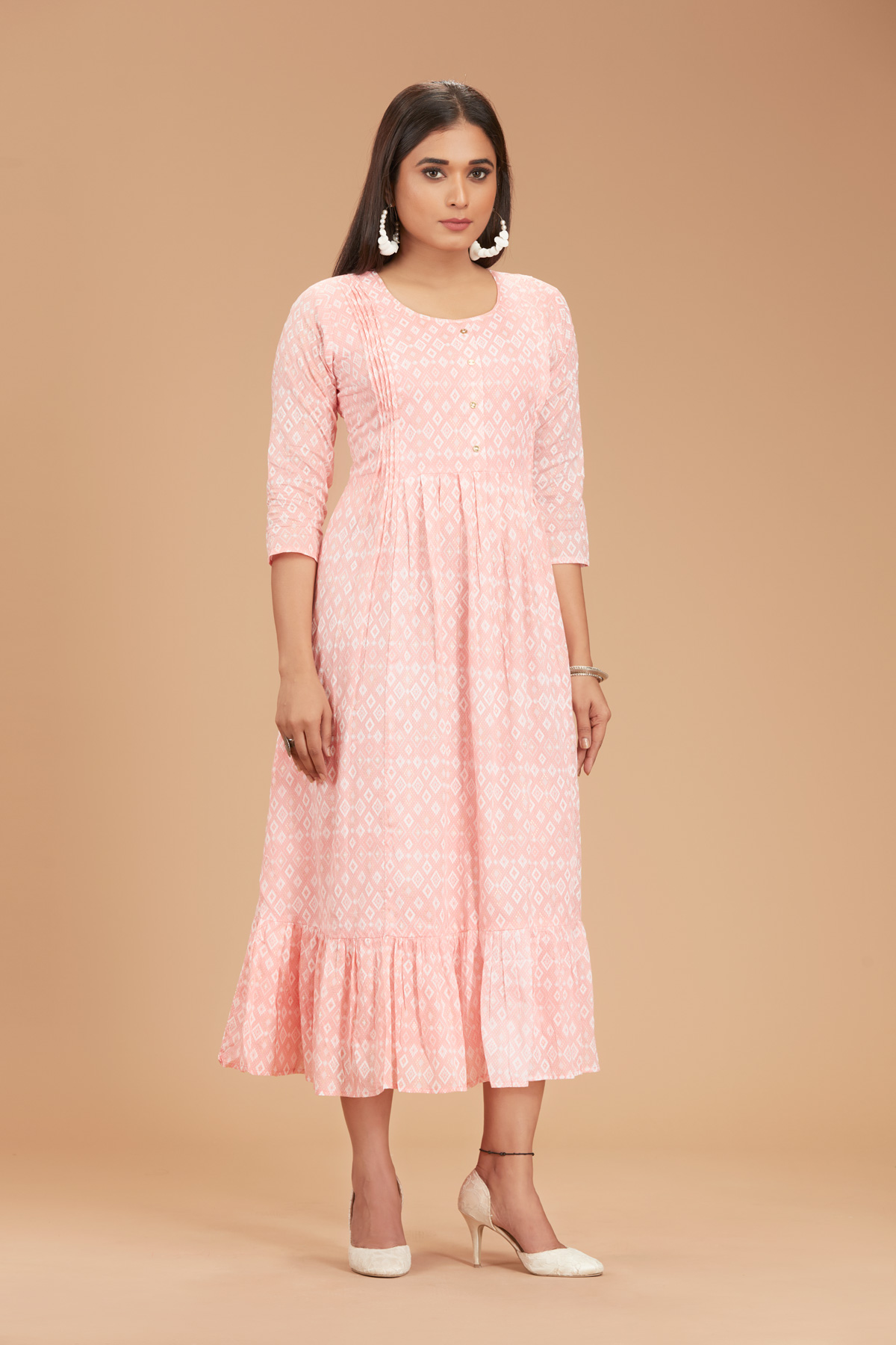 Pastel Pink  Printed Flare Dress